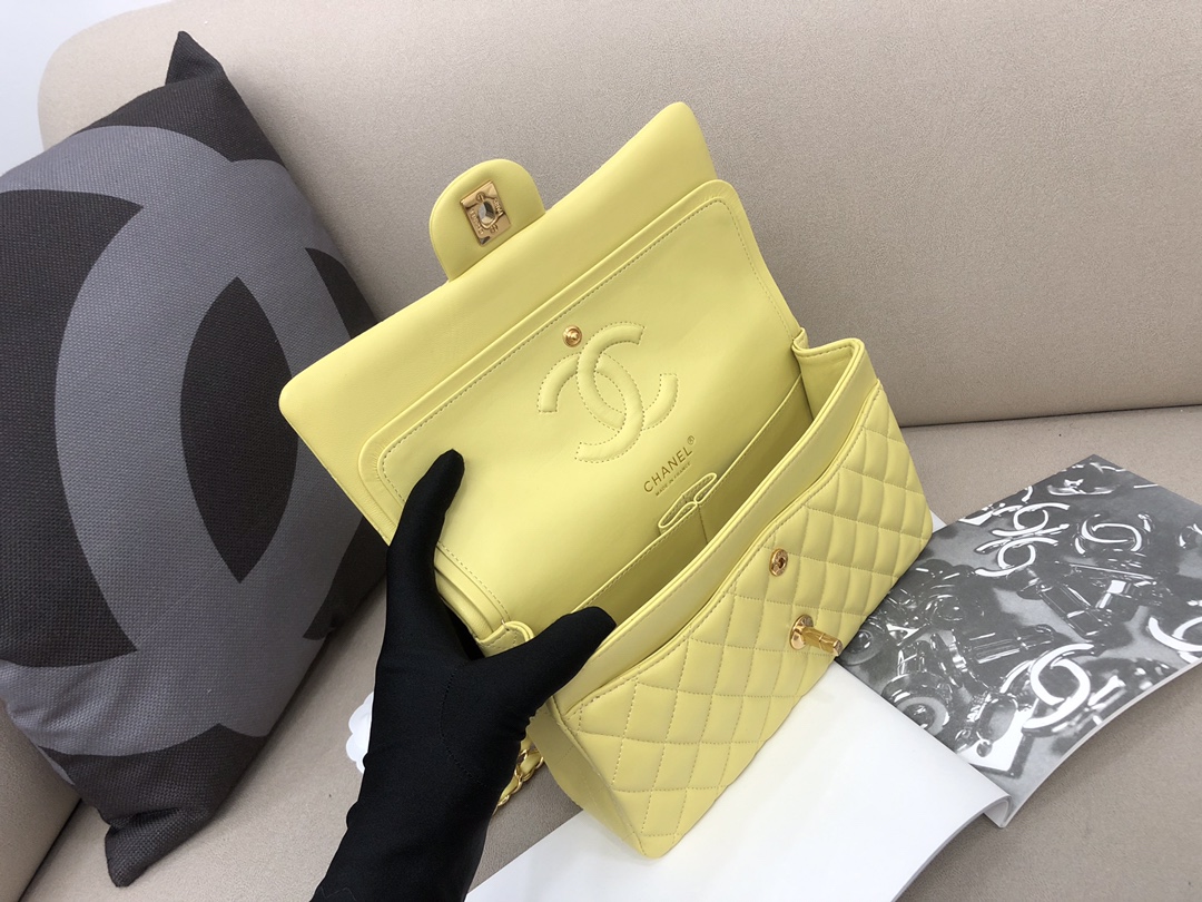 Medium Classic Flap Lambskin Bag AO1112 Yellow/Gold